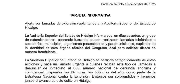 Alertan Por Extorsiones Usando El Nombre De La Auditoría Superior De Hidalgo